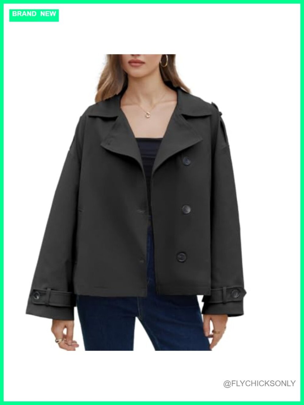 Women's Crop Trench Coat Single Breasted Short Jacket Long Sleeve
